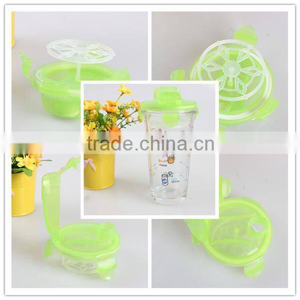 2015 China New Design Elegant customize tempered Glass Drinking Bottle with multiple cover decal scale