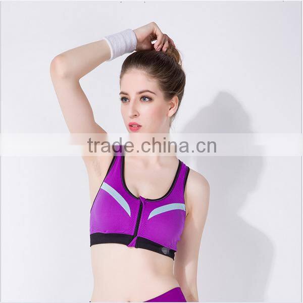 High strength shock zipper gathered women without rims sports bra
