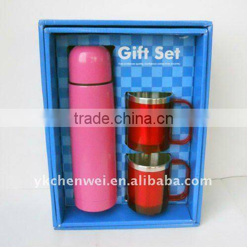 350ml stainless steel vacuum flask & 1plastic mug gift set