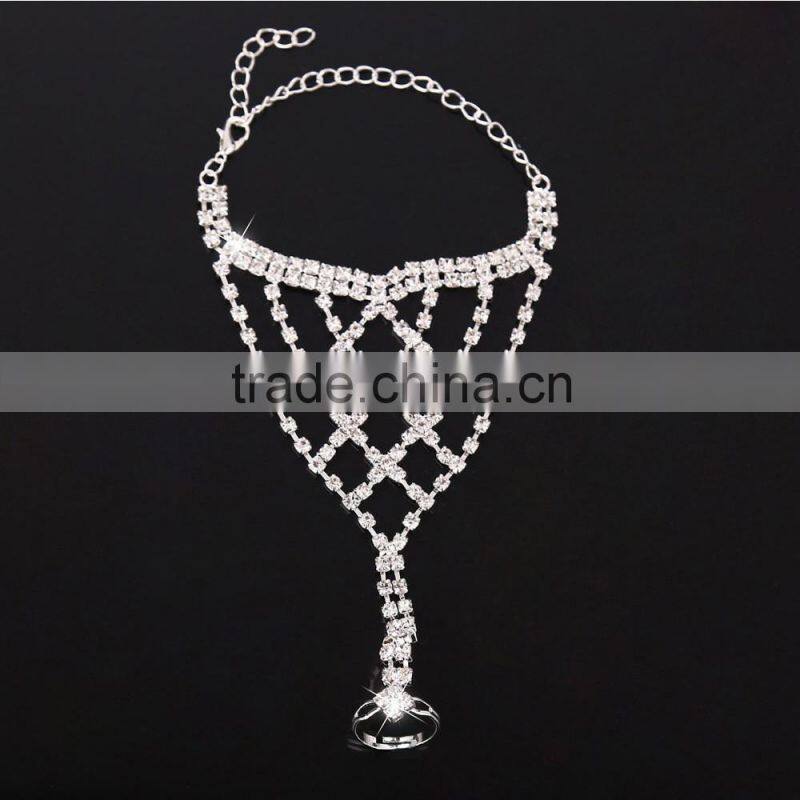 Women Jewelry bracelet with ring Rhinestone Claw chain Bride Wedding Accessories