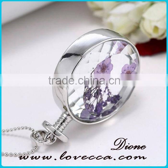 2016 FASHION wholesale round glass locket pendant organic dried flower necklace