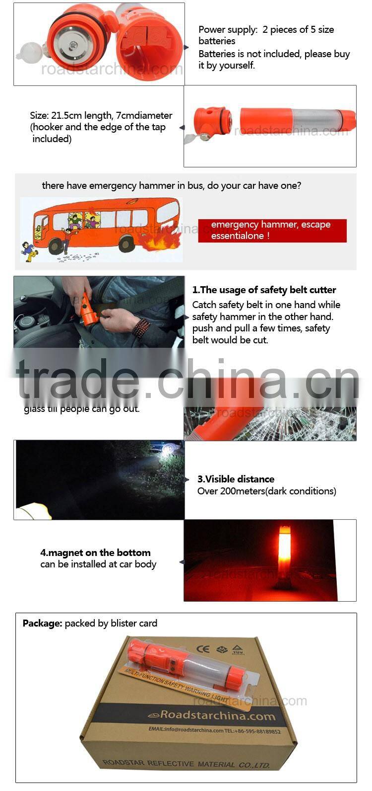 Car flashlight emergency Safety hammer