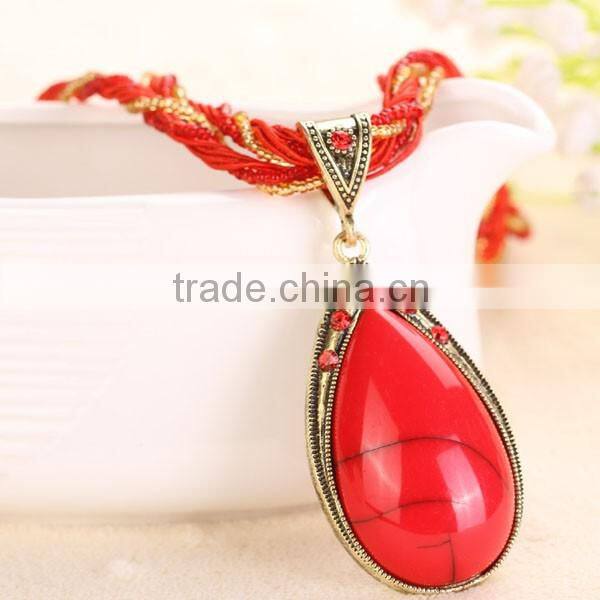 National Wind Women Water Drop Pendant Necklace