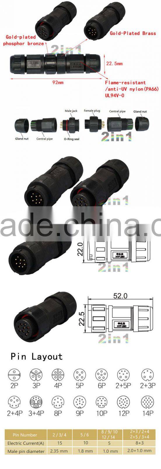 SK19-9P IP67 Soldering Electric Cable Wire Waterproof Connector