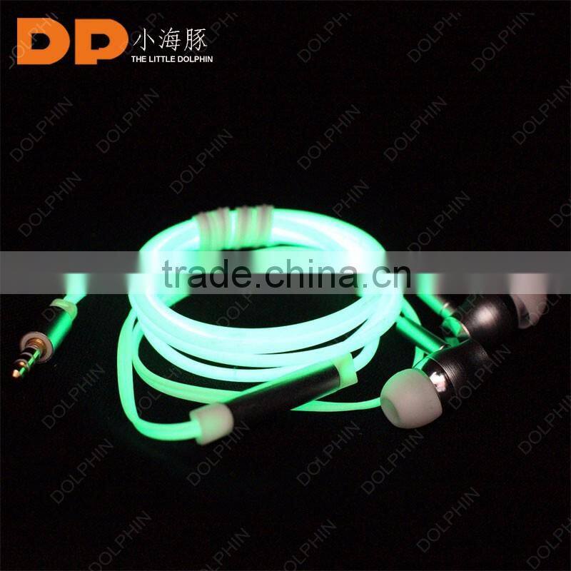 wholesale earphones super stereo noise cancelling metal glowing mp3 headphones fluorescence earphone