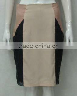 Pretty Steps fashion high quality custom print cotton chambray combination skirt color pencil skirt blocked