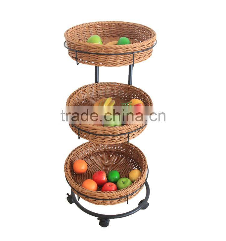 Competitive Price 3 tier vegetable storage rack with round shape basket