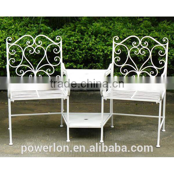 POWERLON Vintage metal bench with table outdoor garden furniture