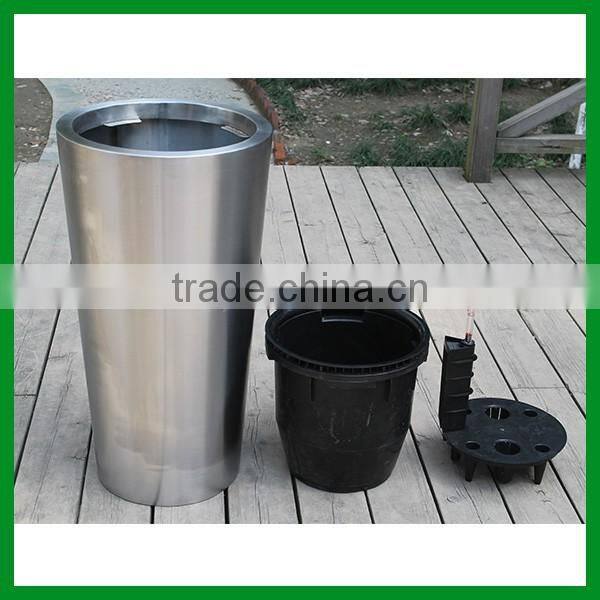FO-9066 Stainless Steel Self irrigated flower pot for garden decor