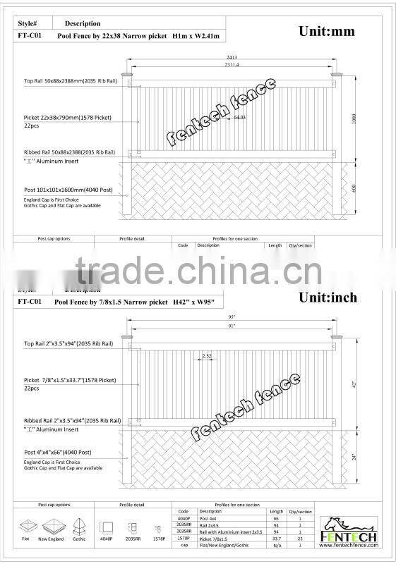 2014 Best Selling Made in China Fentech high quality Vinyl Swimming Pool Fencing