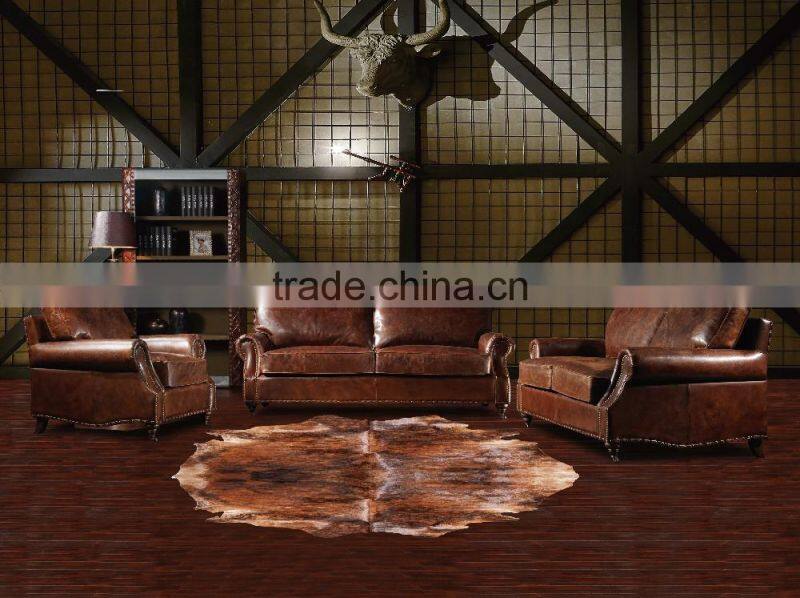 2016 newest high quality vintage retro style top grain leather sofa S120#