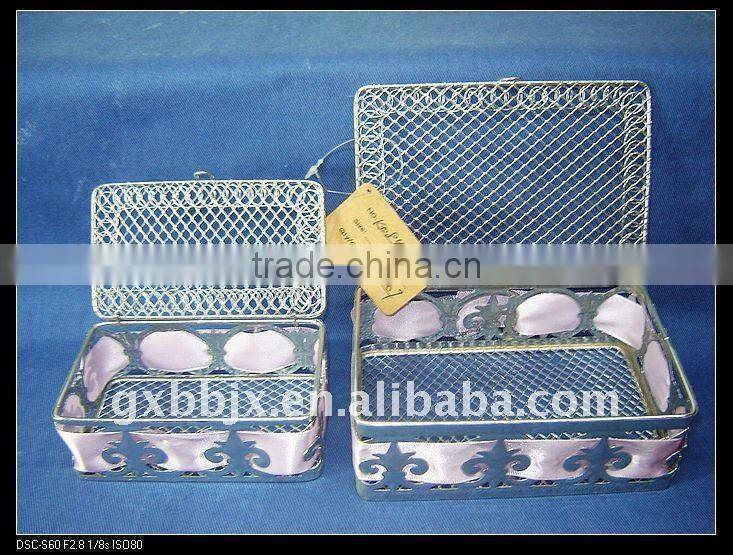 Silver rectangle wire decorative with purple coloured ribbon storage chinese new year gift