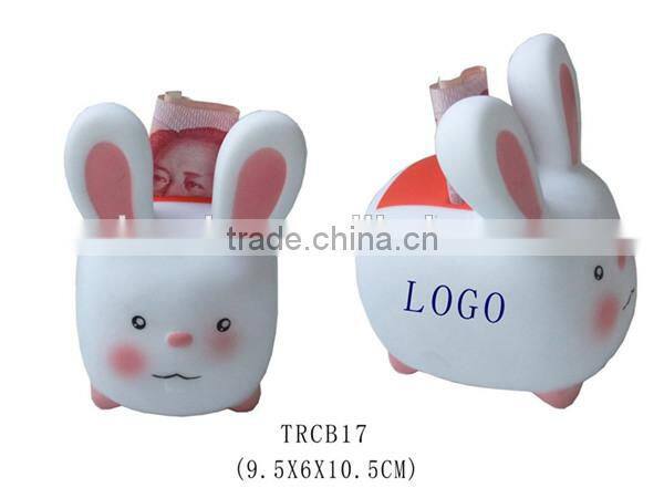 Promotional plastic cute rabbit design coin bank/money saving box
