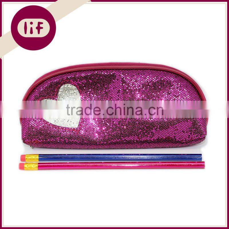 Fancy Glitter Pencil bag, With Heart Glitter Pencil Bag, Shinning Pencil Bag