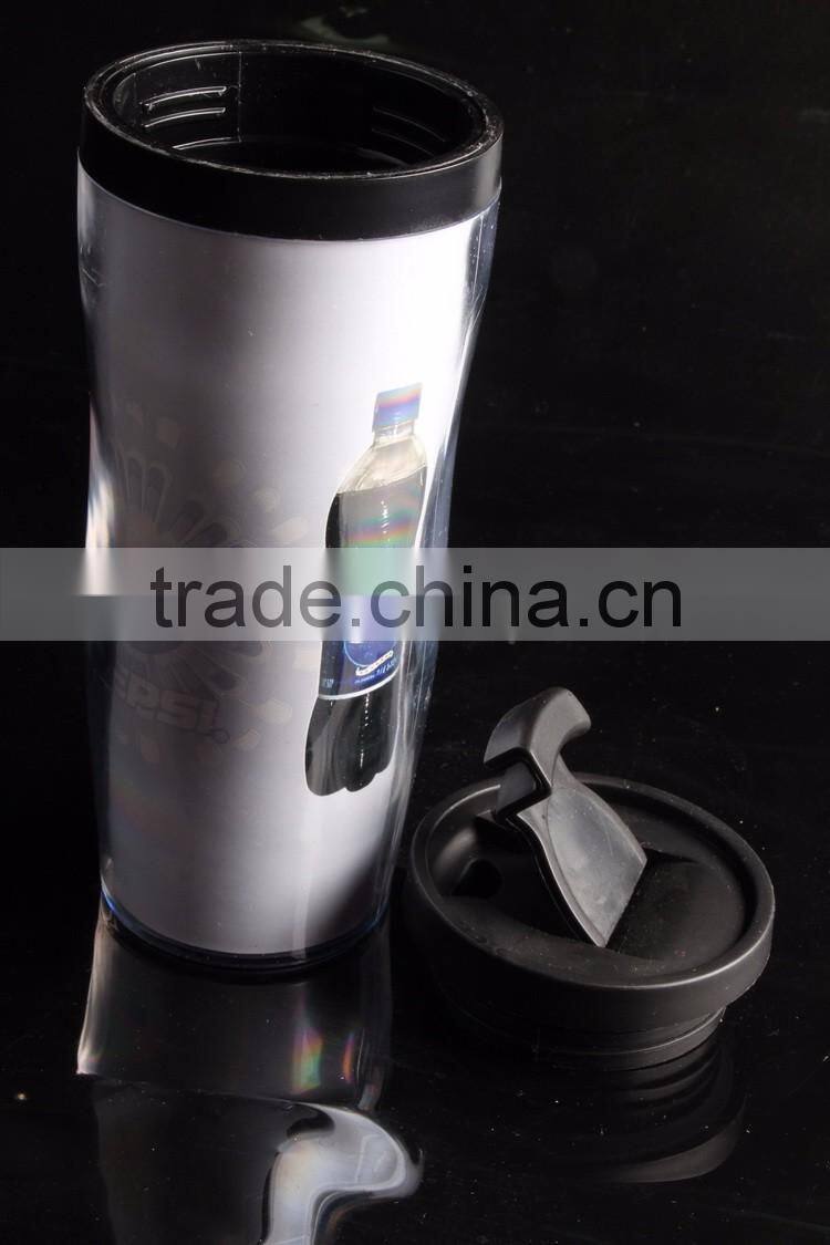 12oz plastic sports travel mug with screwed lid