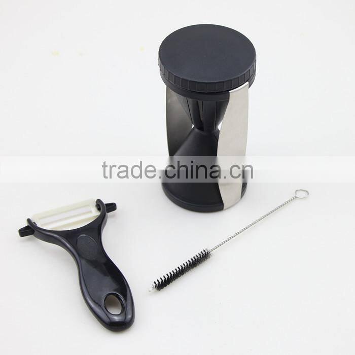 Stainless Steel Spiral Vegetable Slicer with Ceramic Peeler and Cleaning Brush Set