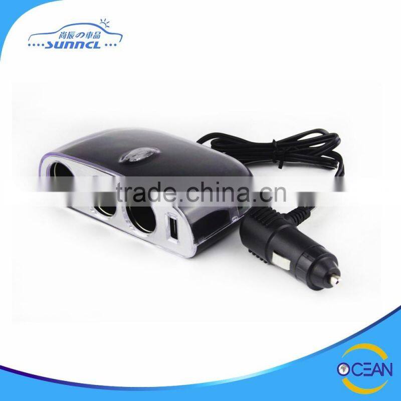 12V 24V Output 5V 1000mA Car Cigarette Lighter Socket Adapter with 3 Holes 2 USB