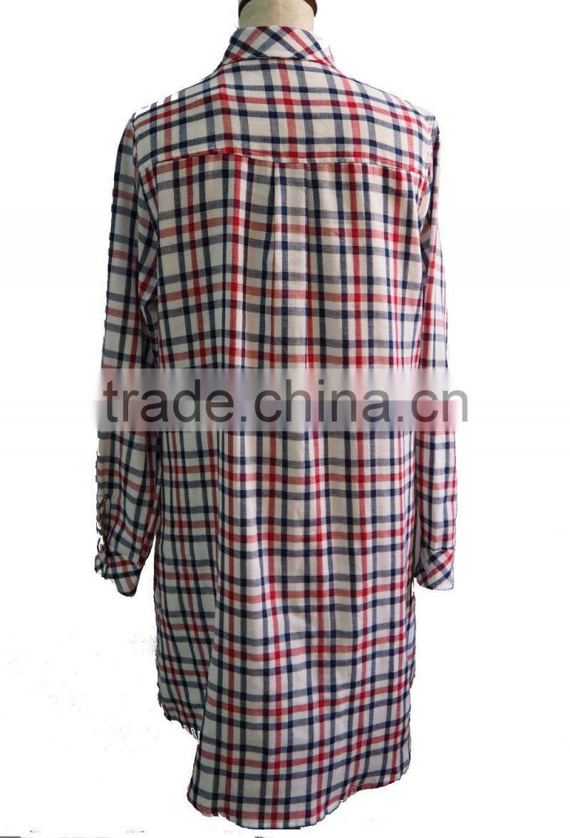 White with Multi-Colour tartan Plaid Soft Point Collar and Box Pleated Back Yoke Button Down Long Shirt