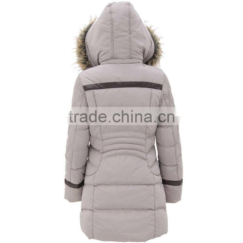 2014 Alike fashion long women jacket with faux fur hood