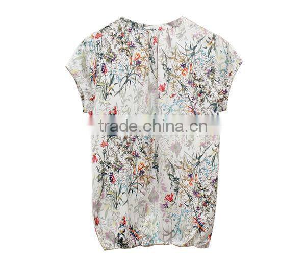 Smart casual clothing korean style short sleeves print blouses pictures down blouse