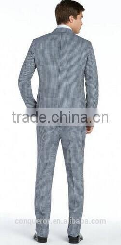 Blue And Grey Check Wool Two Button Suit(SHT1146)