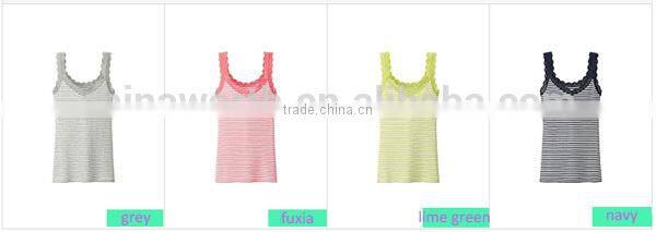 100%cotton lady sexy beautiful yarn dyed sleeveless long lace stripped vest