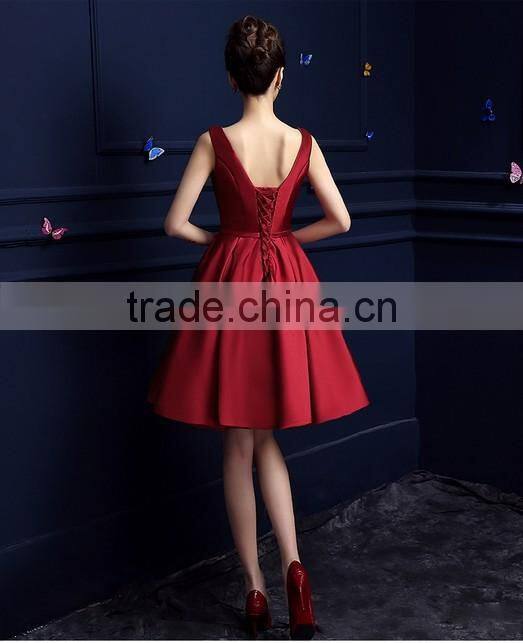sexy tight short design satin red prom dress