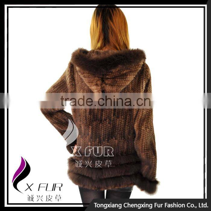 CX-G-A-191B Wholesale Alibaba 2016 Hot Selling Knitted Mink Fur Hooded Zipper Womens Clothes