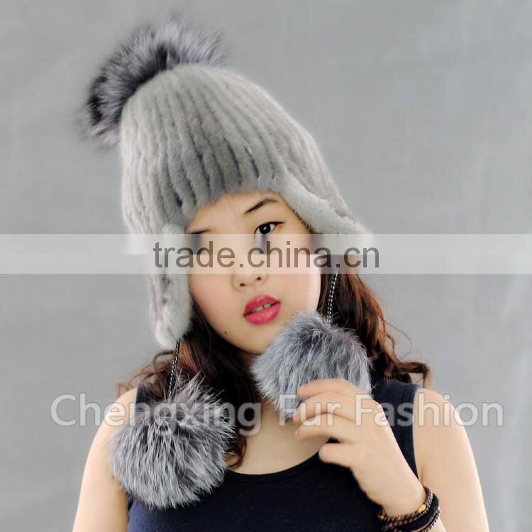 CX-C-42D Winter Cap With Earflap Knitted Real Mink Fur Cap