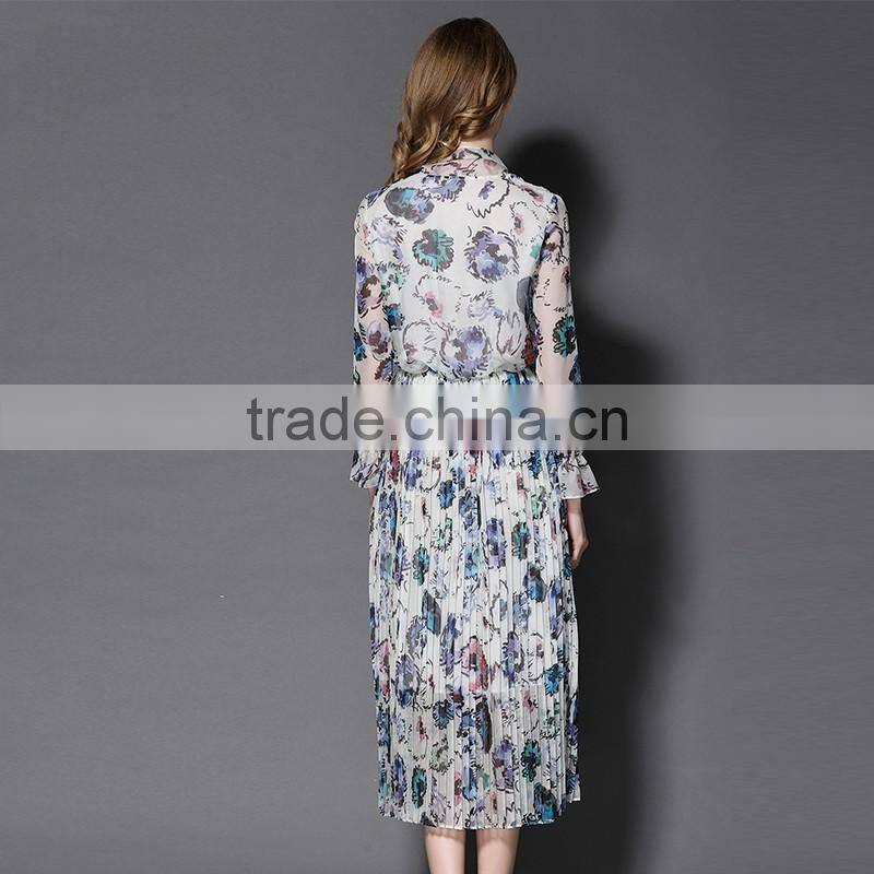 Maxnegio elegant maxi long sleeve office chiffon pleated maxi dress