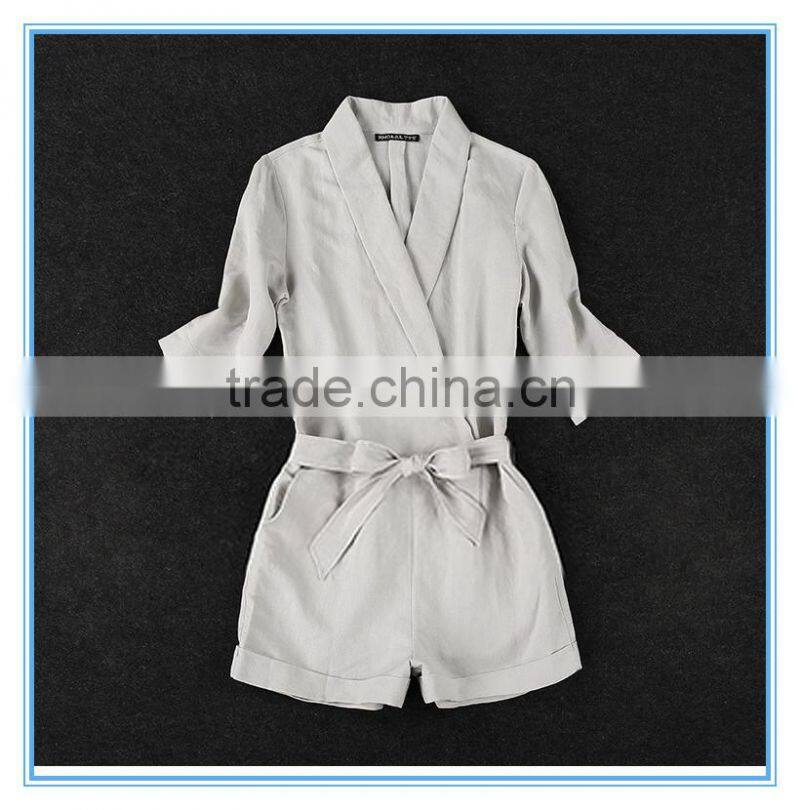 Hot Sales Half Sleeves Linen Formal Tailored Romper Jumpsuit For Women