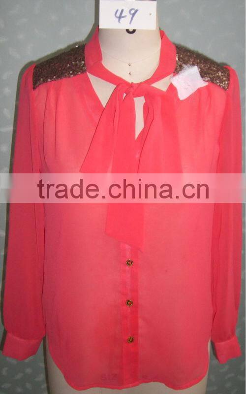 Women chiffon blouse patterns and beads ladies shirt