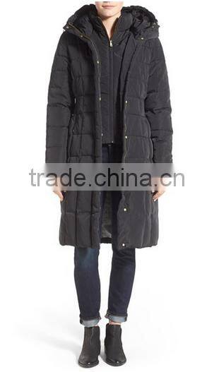 Fashion Women's Bib Insert Padding Quilting Long Coat With A Stand Collar