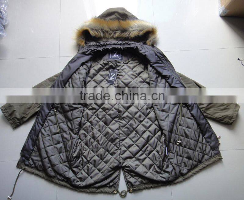 Women Wholesales Fashion Padded Warm Fake-fur Hood Parka