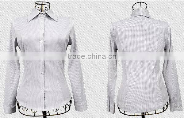2015 Womens Latest Design Stripe Uniform Shirts