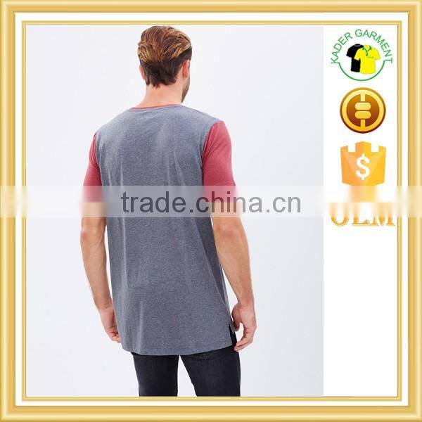 Tri blend side splits long line t shirt,raglan sleeve fitted tall tee for men