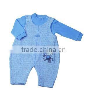Sky blue round collar 100%cotton baby romper