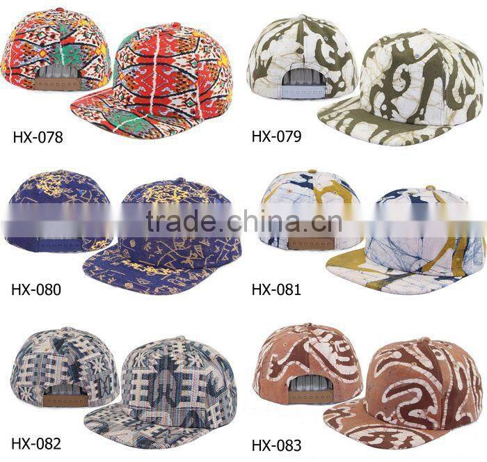 100 Cotton Woven Label Custom Leather Strap Flat Brim Tie-dye 5 Panel Hat