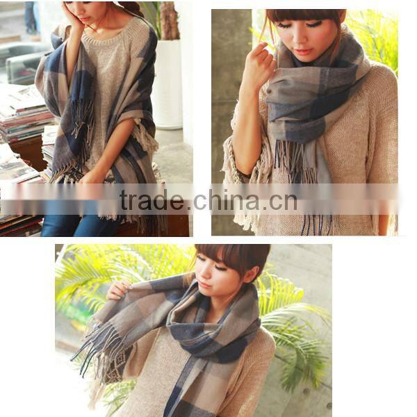 Hot sales different colors choice fashion design fake cashmere plaid pattern design scarf with tassel warm fashion scarf
