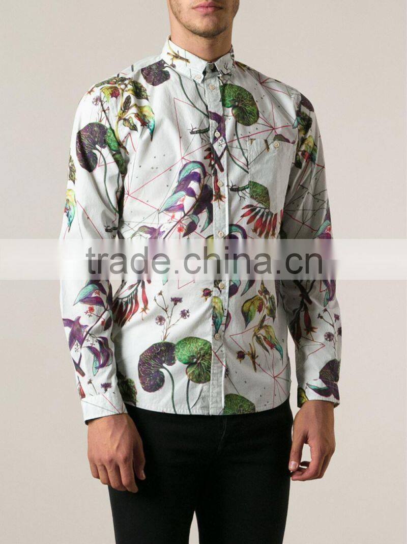 famous brand White cotton floral print shirt