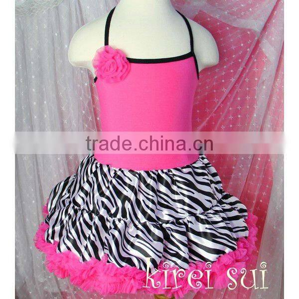 Girls One Piece Hot Pink Zebra Standard Pettidress with Rosette