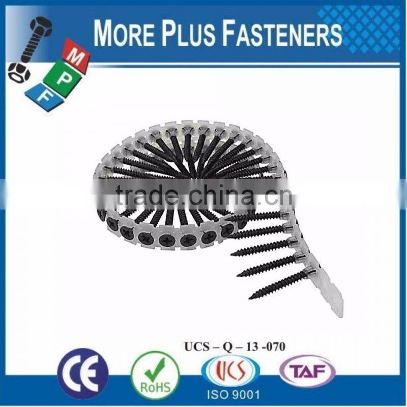 Made in Taiwan Phillips Bugle Head Coarse or Fine Thread Sharp Point Drywall Screw Collated in Plastic Strips