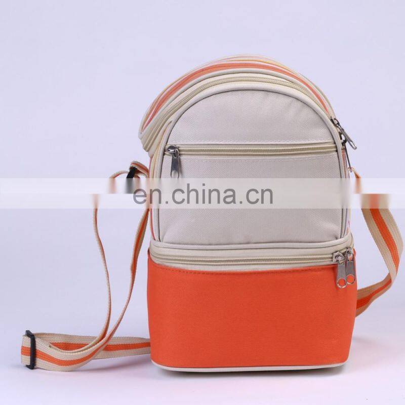 Stripe Pattern Shoulder Polyester Travel Meal Prep Bag