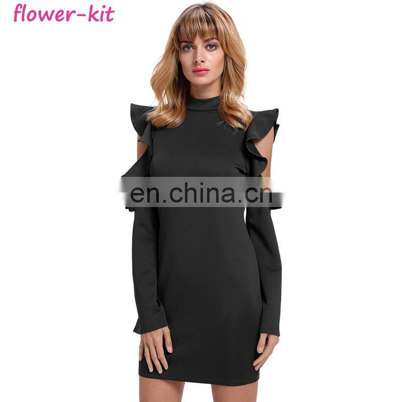Wholesale Black Lace Long Sleeve Skater Dress For Women