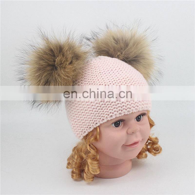 2017 Big Raccoon Fur Pom Pom Beanie Large Bobble Pompom Baby Hat