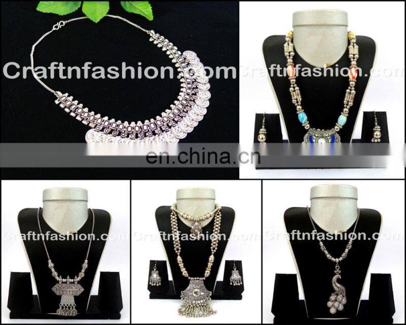 Designer Golden Silver Plated Navratri Necklace - Indian Banjara Traditional Oxidized Navratri Necklace