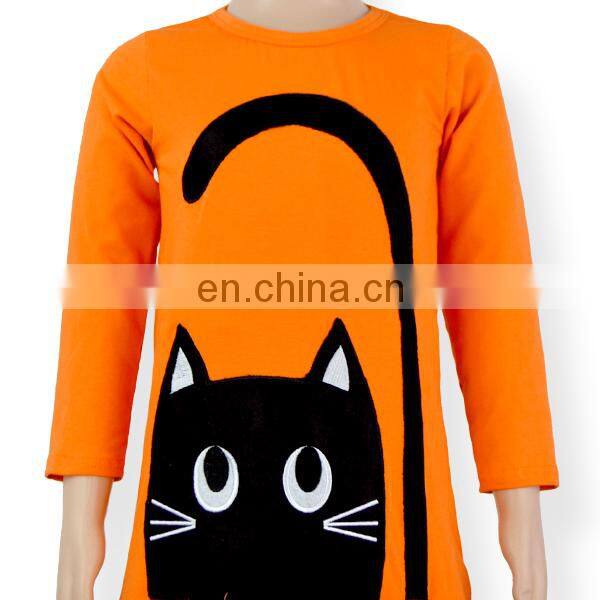 Girls boutique outfit cat printed double-deck Floral stripe Top and orange black stripe Trousers children sets