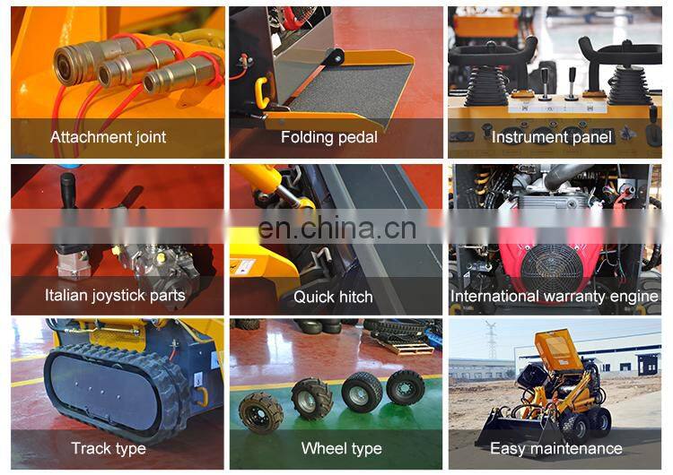 Compact cheap tracked and wheel multi garden mini skid steer loader earth moving digger machinery with accessories