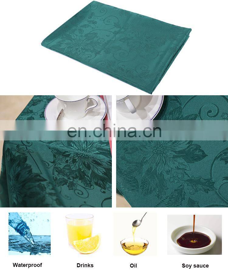 Chinese reliable products jacquard waterproof green dining party hotel cheap table clothes rectangular table cloth wedding