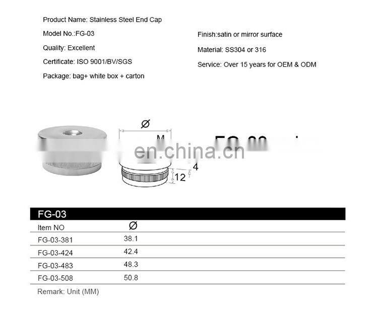 Stainless steel hammer hit end cap with m8 thread